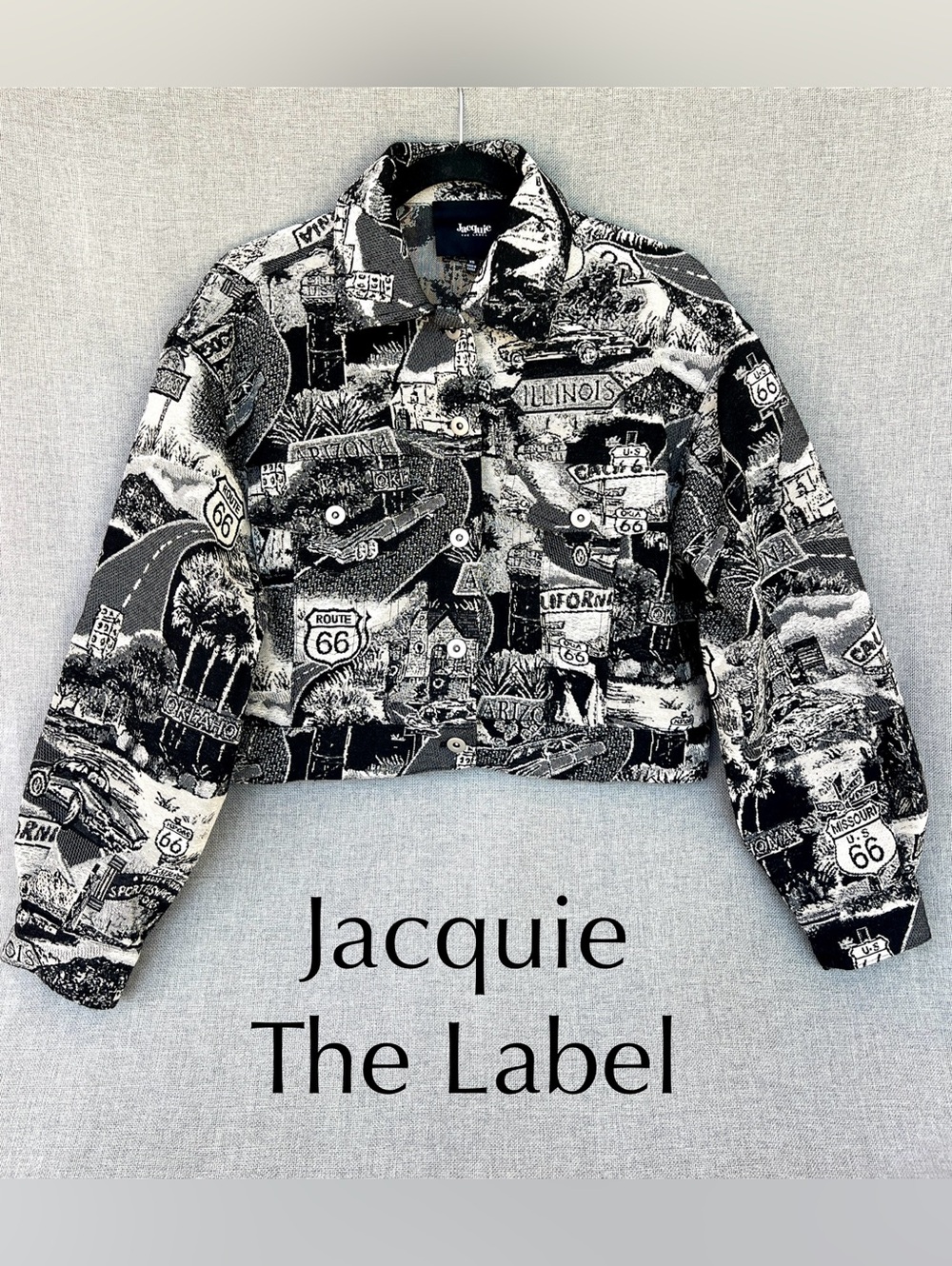 Jacquie The Label jacquard cropped jacket black gray size XS